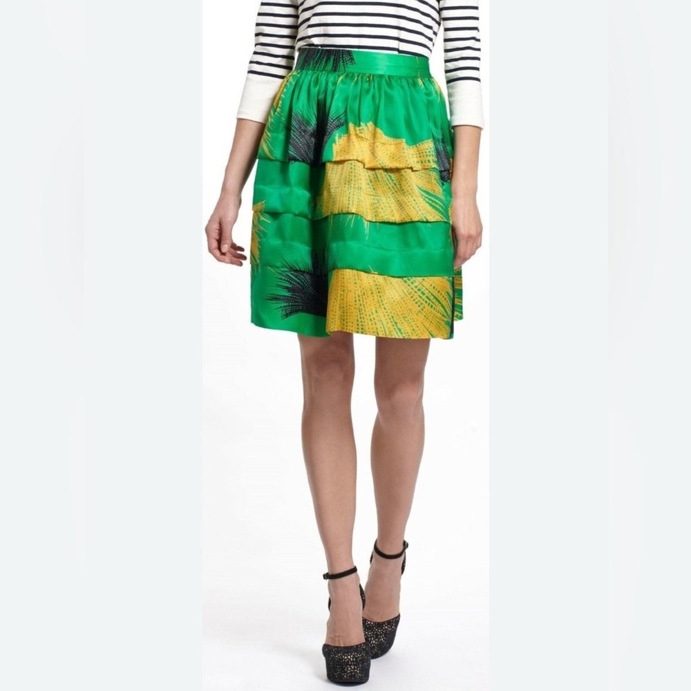 Anthropologie Sariah green and yellow 100% silk